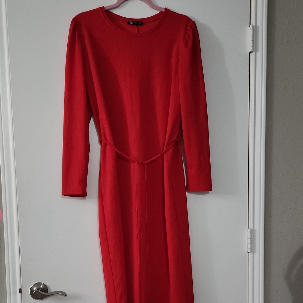 Zara Red Long Sleeve Dress | Size M